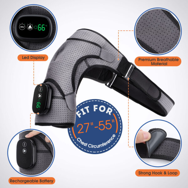 USB Rechargeable Convenient Electric Heating Shoulder Massage Heated Back Shoulder Brace Adjustable Heating Shoulder Massage Belt For Arm Muscle Relaxation - Image 8