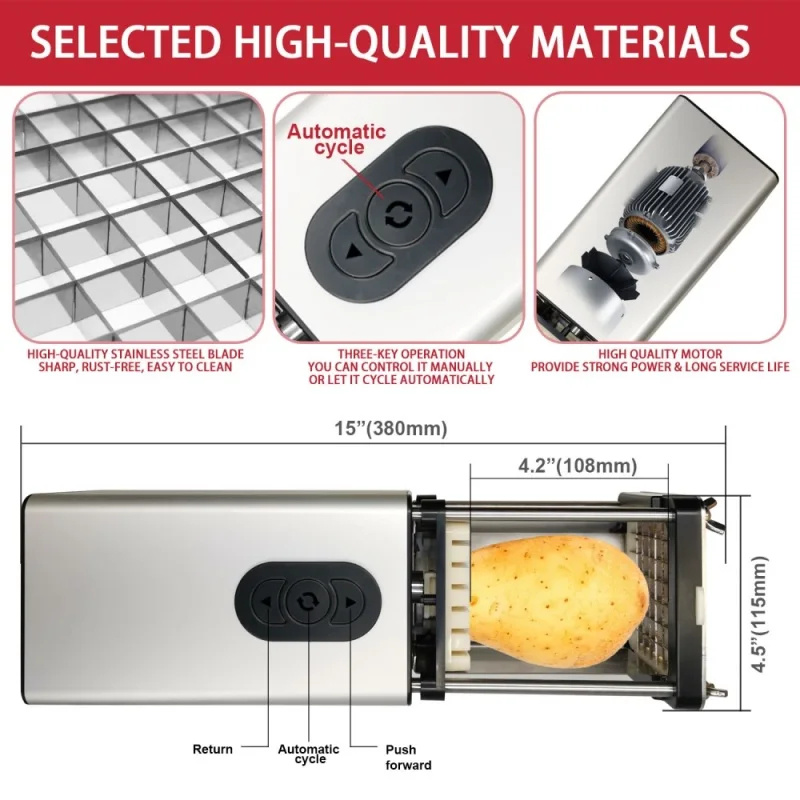 Kitchen Gadget Electric French Fry Cutter With Blades Stainless Steel Vegetable Potato Carrot For Commercial Household - Image 10
